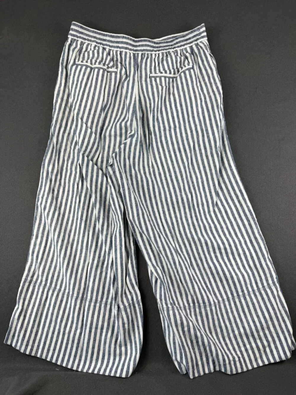 Banana Republic Womens White Blue Wide Leg Crop Pants Striped Linen Beachy M